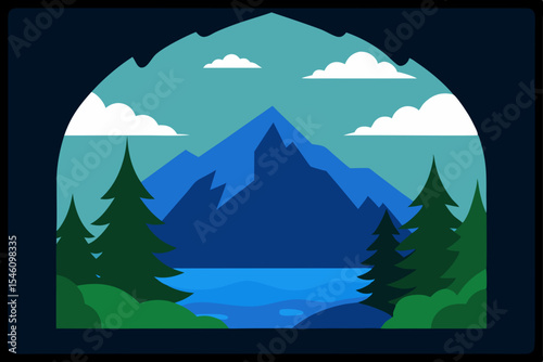 Majestic Mountain Vista A Serene Landscape Illustration