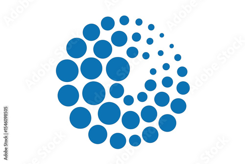 A blue abstract circular shape composed of circles serves as a universal logo template, presented as an isolated icon with a vector illustration on a white background