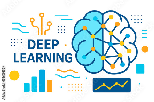 The concept of deep learning is represented by a digital technology that features an abstract background, incorporating  and big data, to create a tech visual suitable for an energy template