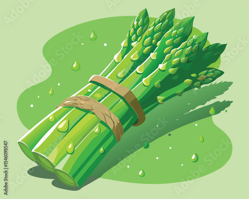 Green asparagus spears bundled together vibrant color vector art design 
