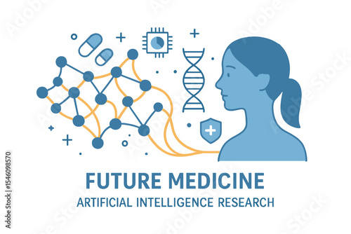 A futuristic neural network background is depicted in a vector illustration related to future medicine and  research