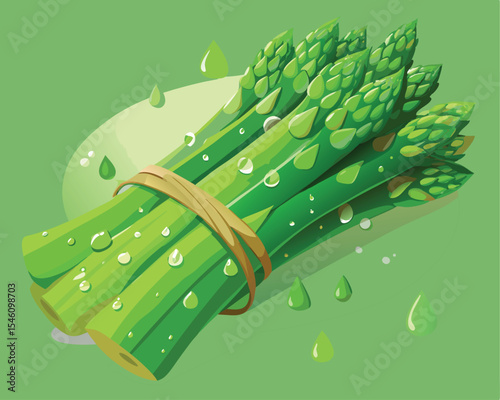 Green asparagus spears bundled together vibrant color vector art design 