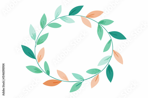 Elegant Green and Peach Leaf Wreath Frame Perfect for Invitations, Logos, and More