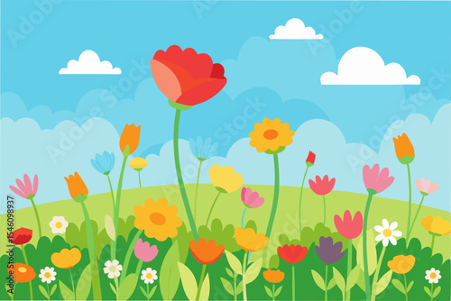 Vibrant Spring Meadow A Colorful Display of Blooming Flowers