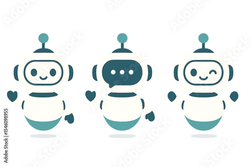 A cute set of 3D chatbot characters, referred to as cute robots, is presented in a vector illustration, with the number 2 being associated with it