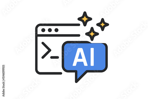 Create an icon, specifically an AI-themed star symbol, as part of a  logo collection, where AI is utilized through command prompts to produce innovative ideas and engage in conversations