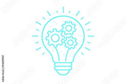 A glowing blue light bulb containing gears is an abstract representation of  and machine learning concepts