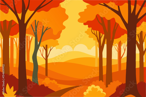 Autumn Forest Landscape Vibrant Fall Colors and Serene Pathway