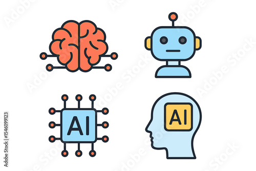 A set of icons including brain, robot, and ai, along with a head line icon, are available as
