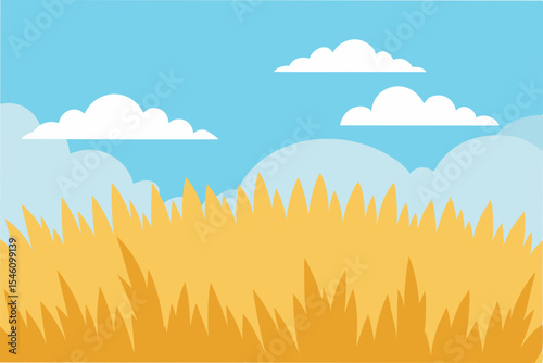 Serene Summer Meadow Golden Grass under a Blue Sky