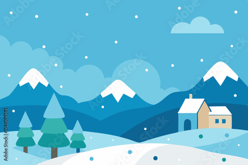 Snowy Mountain Winter Wonderland A Cozy Cabin Scene Illustration