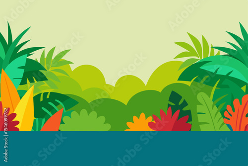 Lush Tropical Paradise Vibrant Jungle Landscape Illustration