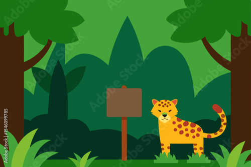 Majestic Jaguar in Lush Rainforest Blank Sign for Your Message
