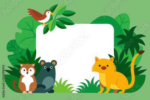 Jungle Animals Frame  Tropical Wildlife Illustration for Design Projects