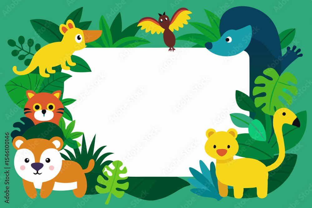Fototapeta premium Jungle Animals Frame Cute Cartoon Illustration for Kids