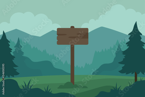 Blank Wooden Signpost in Mountain Landscape Nature's Empty Canvas