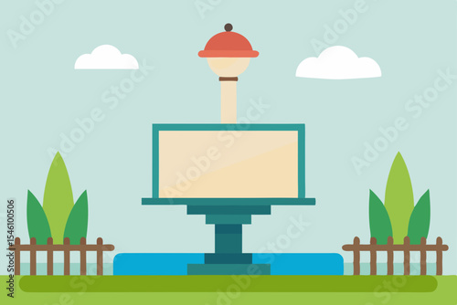 Park Fountain with Blank Advertisement Billboard serene landscape design