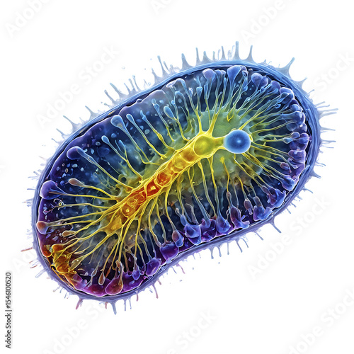 Detailed scientific visualization shows a complex organic structure featuring intricate, colorful details against a clean white background.