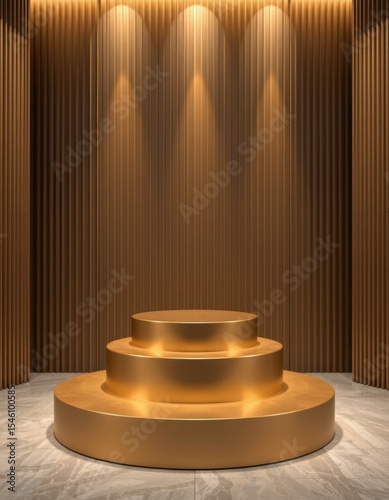 Stylish award ceremony stage modern interior product display elegant atmosphere wide angle minimalist design