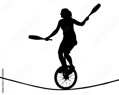 Woman on Wire with Juggling Props – Silhouette Vector

