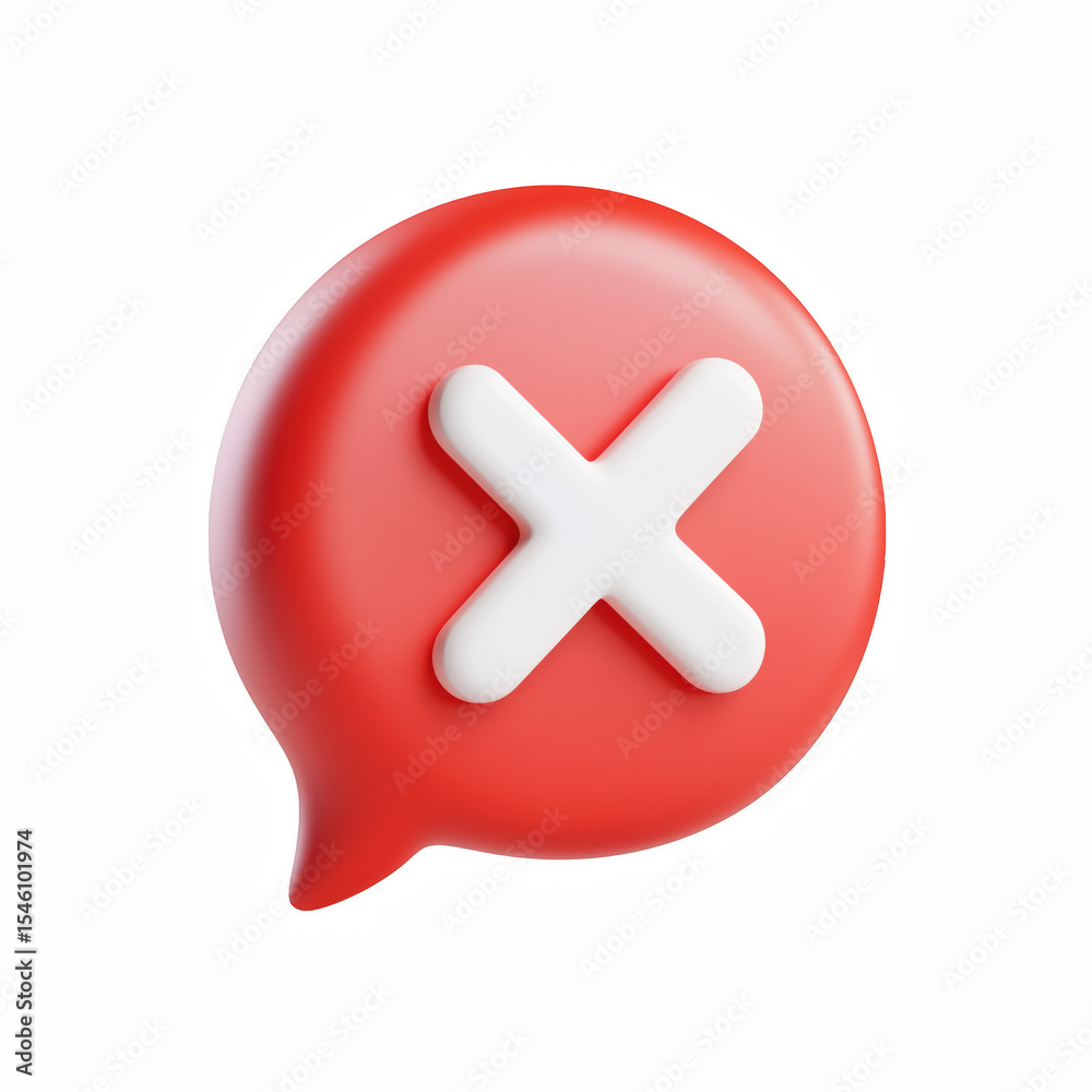 Obraz premium 3D red cancel icon with white X mark, isolated on white background