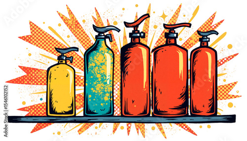 Colorful gas cylinder rack isolated on transparent background