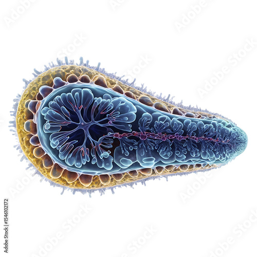 An Intricate Scientific Visualization Shows An Abstract Anatomy Of A Cell Featuring Luminous Yellow And Blue Translucent Layers Isolated