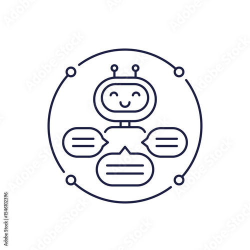 AI chat bot icon in line design, robot and messages