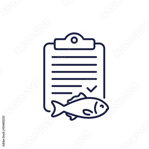 Fishing licence line icon with permit document