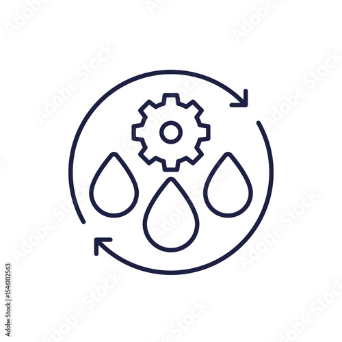 lubricant line icon, oil drops and gear