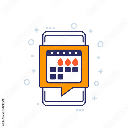 Menstruation calendar, period icon with mobile phone