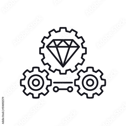 Operational excellence icon with gears and diamond, line design on white