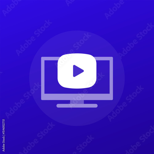 video content icon with TV and play button, transparent design