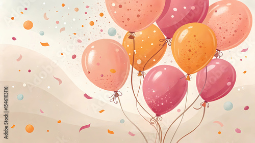 Celebration balloons party decoration birthday balloons festive balloons pink orange balloons confetti art