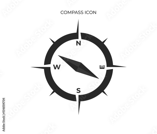 This icon depicts a simple, dark-colored compass with cardinal directions (N, S, E, W) and a needle pointing generally northeast.