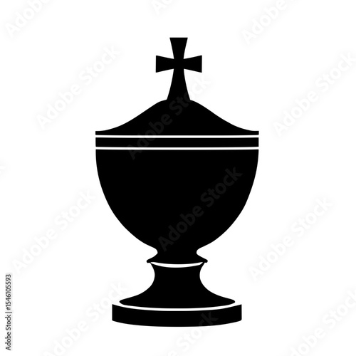 Minimalist black silhouette of a papal reliquary with ornate design on white background