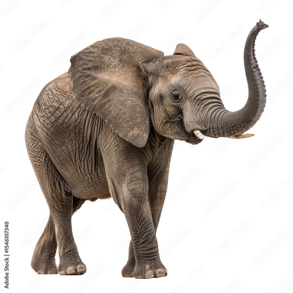 Obraz premium Young Elephant With Floppy Ears Standing Proudly Against White Background in Natural Pose