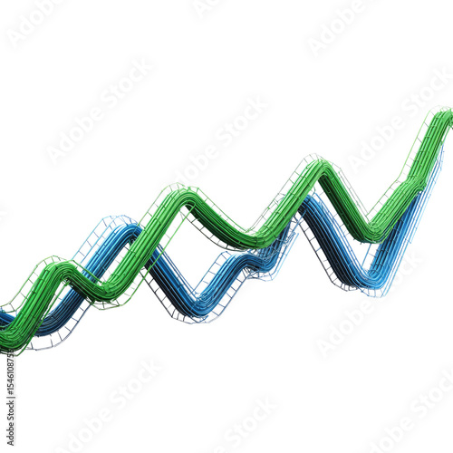 Abstract financial graph with dynamic lines in green and blue tones representing market trends and fluctuations