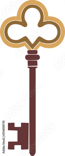 A single vintage key with an ornate bow flat