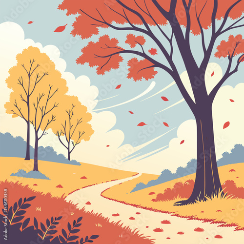 Autumnal Path A Scenic View of Fall Foliage and Colorful Trees