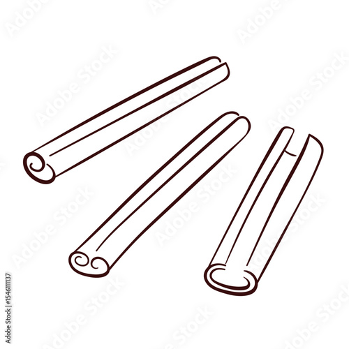 Cinnamon sticks set in line art style isolated on a white background.