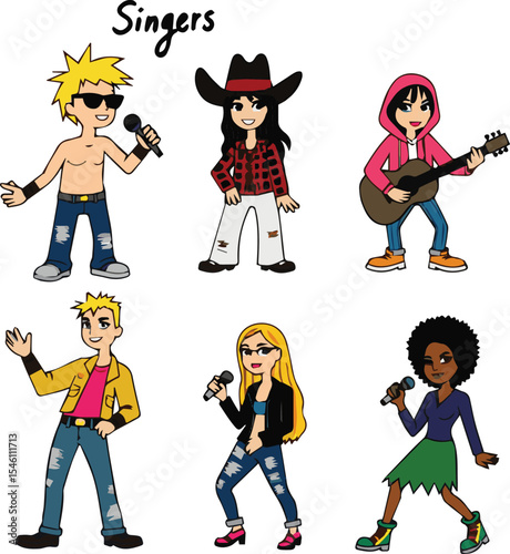 Cartoon pirate girls with guns in a fun character illustration set