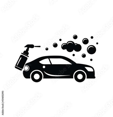 Car Wash in Silhouette: A sleek, black silhouette of a modern car undergoes a refreshing wash, with foamy bubbles. capturing the detail of a car care routine