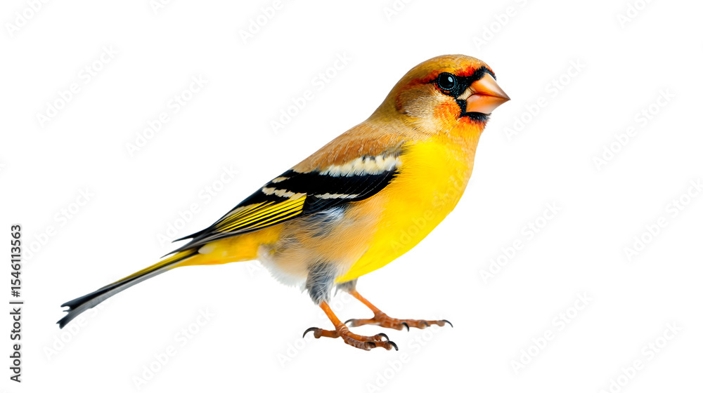 Obraz premium A eurasian goldfinch perched against a plain view on transparent background png