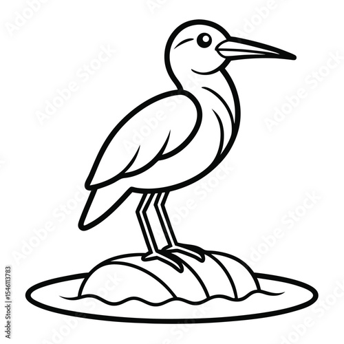 Line art Heron: A simple line drawing of a heron standing on a rock in the water. 