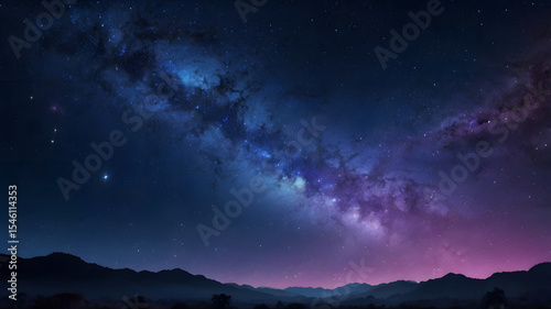 Majestic starry night sky background with visible galaxy and shooting stars, deep blue and purple hues, high-resolution space scene, dreamy and serene mood.