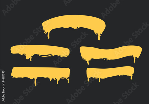 Melting cheese drip horizontal banner for text label vector collection