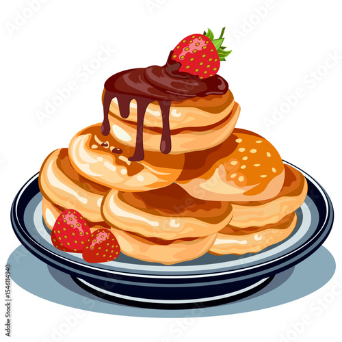 pancakes with chocolate and strawberries on a plate