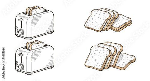 Toasters And Slices Of Bread Ready For Breakfast And Simple Healthy Food