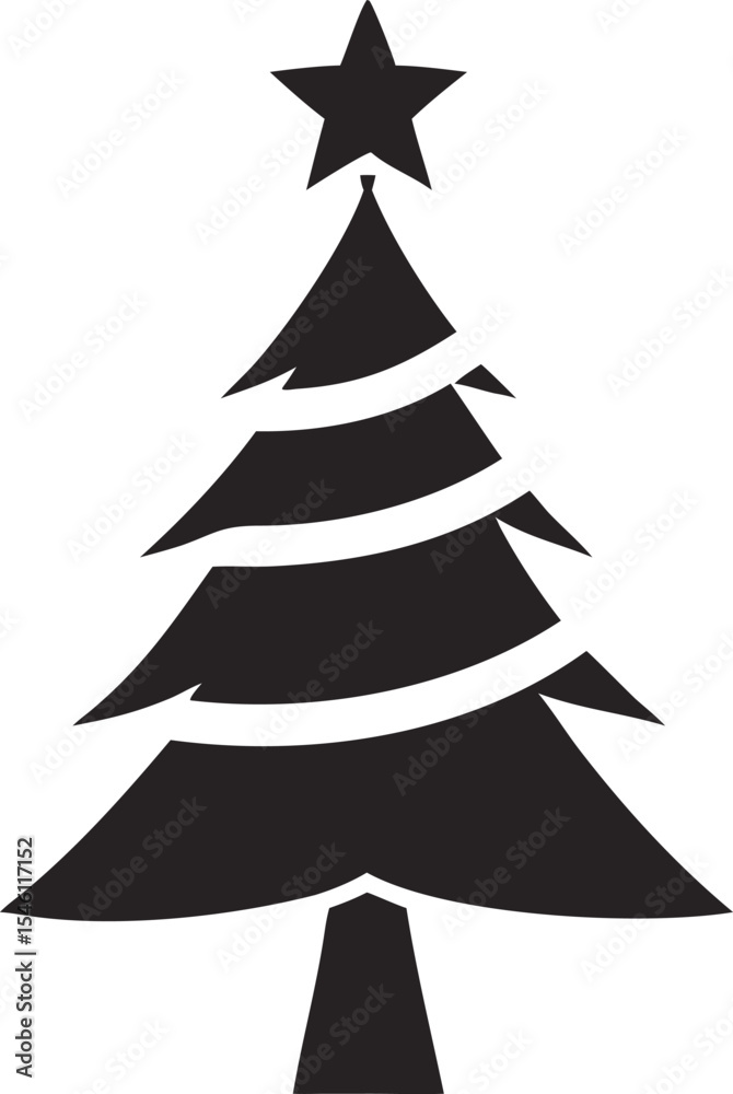 Obraz premium Simple Black Silhouette Christmas Tree Icon with Five Pointed Star on Top Isolated on White Background Festive Holiday Symbol Minimalist Design